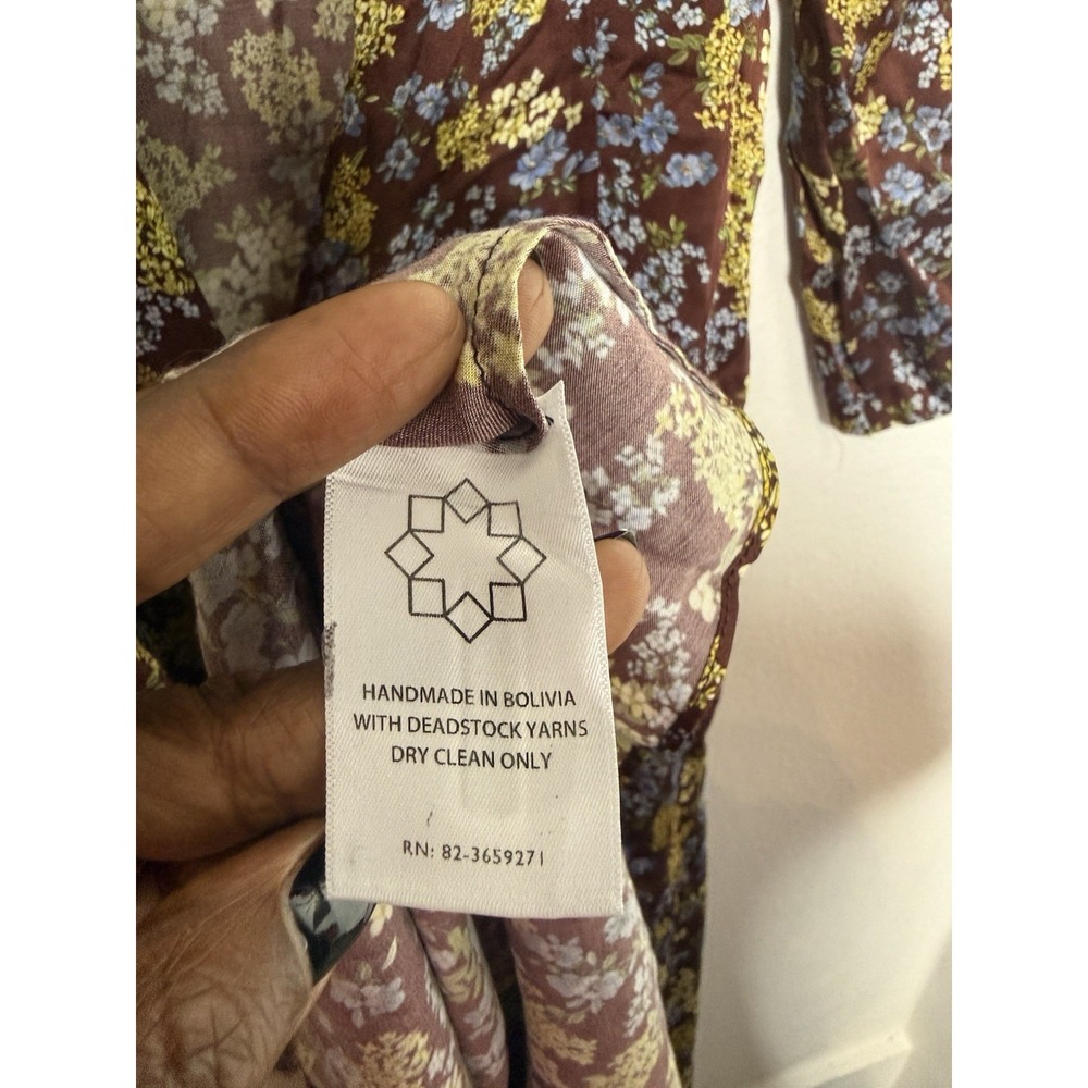 $695 Rentrayage Women's Brown Floral Ruched Baby Cleo Dress Size 6 - Picture 9 of 15